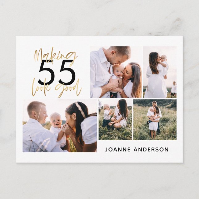 Cartes Pour Fêtes Annuelles âge modifiable chic anniversaire multi photo scrip (Devant)