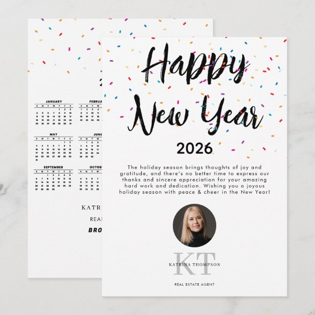 Cartes Pour Fêtes Annuelles Agent immobilier Realtor Nouvel An 2026 Calendrier (Devant / Derrière)