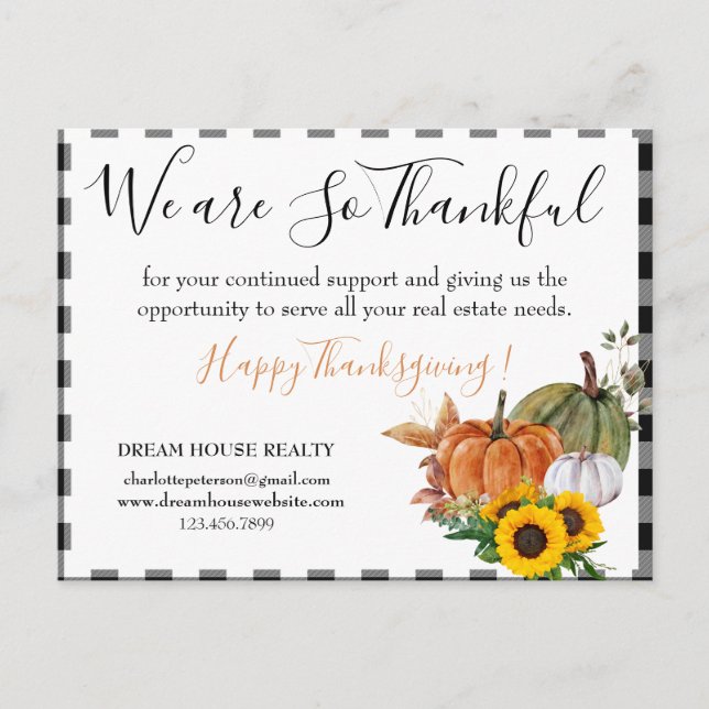 Cartes Pour Fêtes Annuelles Agent immobilier rustique Thanksgiving (Devant)