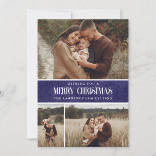 Cartes Pour Fêtes Annuelles Agritourisme bleu rustique Noël 3 Photo Collage