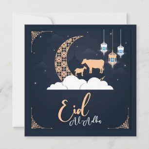 Cartes Pour Fêtes Annuelles Aïd el Adha Moubarak Croissant Chèvre Lanterne isl