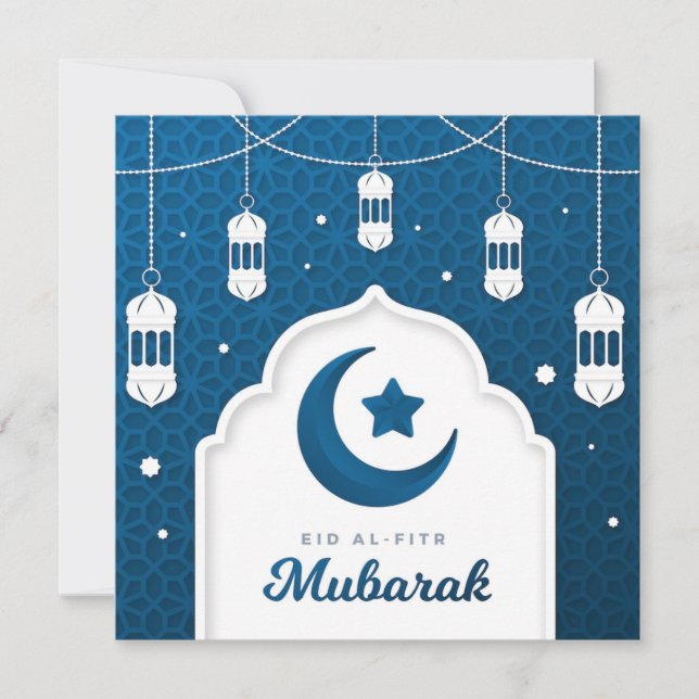 Cartes Pour Fêtes Annuelles Aïd el-Fitr Moubarak Lune et étoiles (Devant)