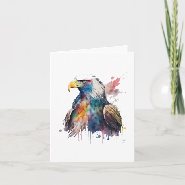 Cartes Pour Fêtes Annuelles Aigle B Oiseau Américain En Aquarelle Et Stylo (Devant)