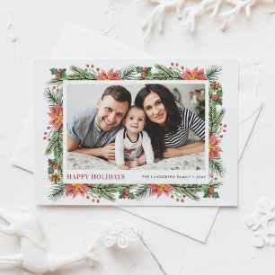Cartes Pour Fêtes Annuelles Aiguilles de pin botanique et Poinsettias photo ca
