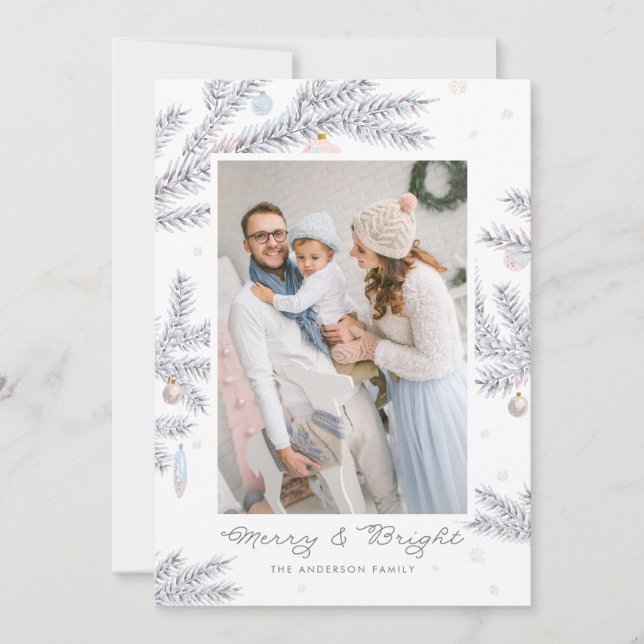 Cartes Pour Fêtes Annuelles Aiguilles de pin givré Pastel Joyeux & Bright Phot (Devant)