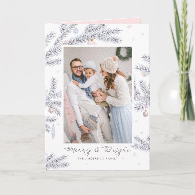Cartes Pour Fêtes Annuelles Aiguilles de pin givré Pastel Joyeux & Bright Phot (Devant)
