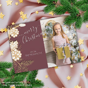 Cartes Pour Fêtes Annuelles Aiguilles De Pins D'Or Faux Sur Rose Mauve