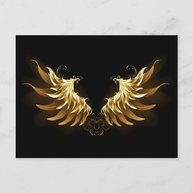 Cartes Pour Fêtes Annuelles Ailes d'Ange d'or sur arrière - plan noir (Devant)