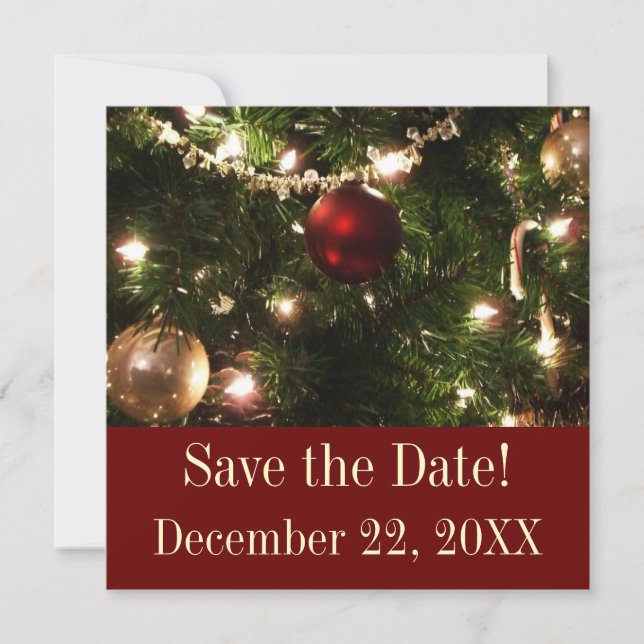 Cartes Pour Fêtes Annuelles Aimant de sauvegarde de la date de l'arbre de Noël (Devant)