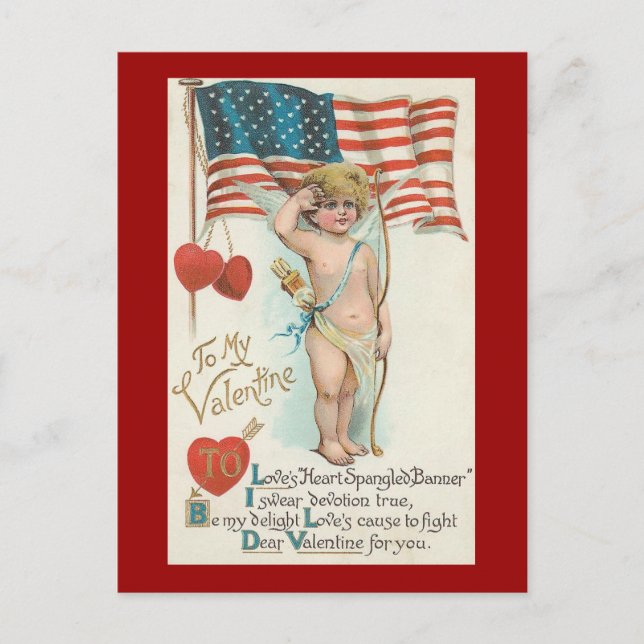 Cartes Pour Fêtes Annuelles Aime Coeur Éclangé Bannière Patriotique Valentine (Devant)