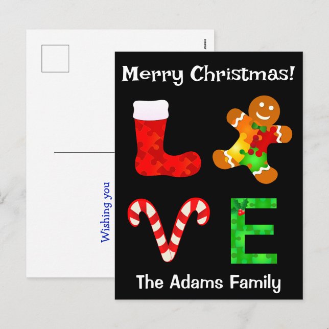 Cartes Pour Fêtes Annuelles Aimer l'autisme Noël (Devant / Derrière)