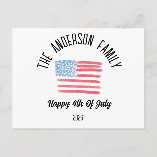 Cartes Pour Fêtes Annuelles Airbrush American Flag Nom de famille personnalisé (Devant)
