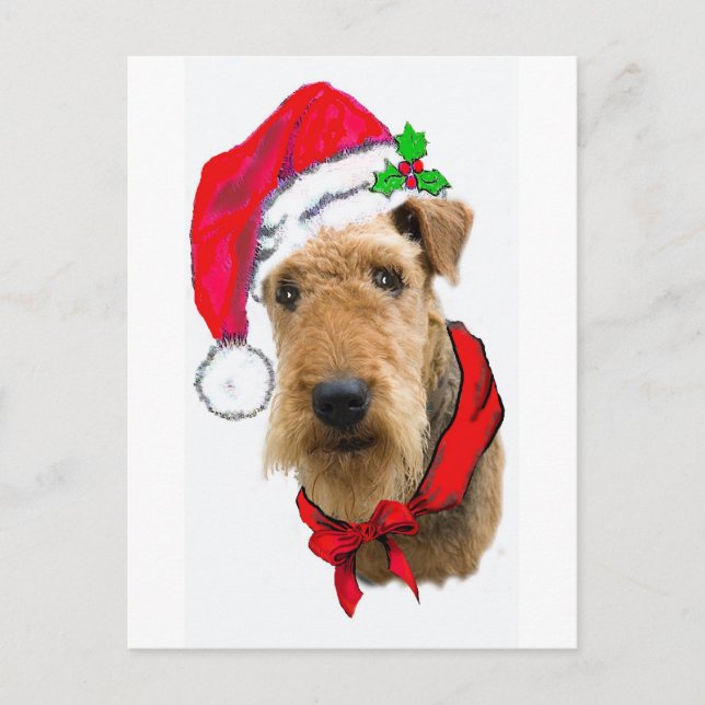 Cartes Pour Fêtes Annuelles Airedale À Santa Hat (Devant)