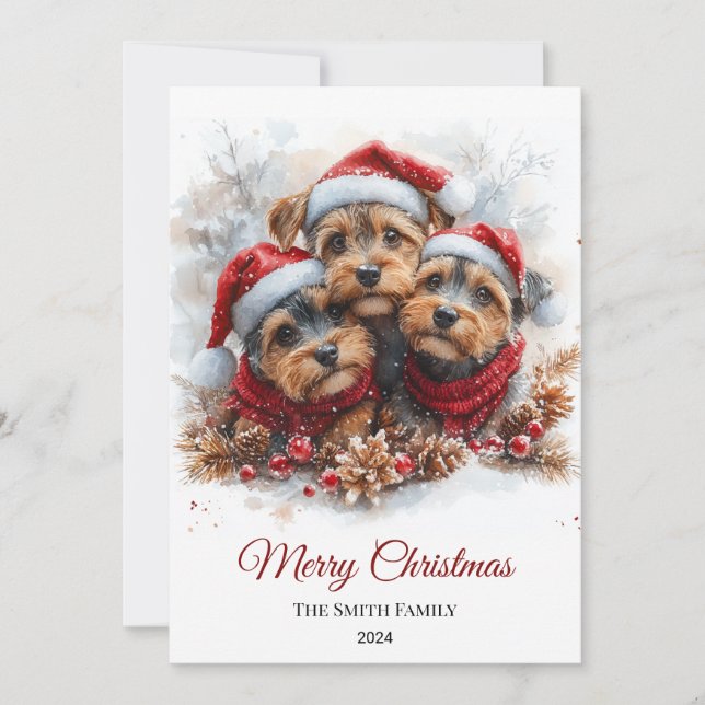 Cartes Pour Fêtes Annuelles Airedale Aquarelle Noël Minimal (Devant)