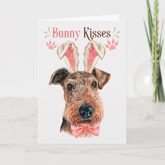 Cartes Pour Fêtes Annuelles Airedale Terrier à Bunny Ears Pâques (Devant)