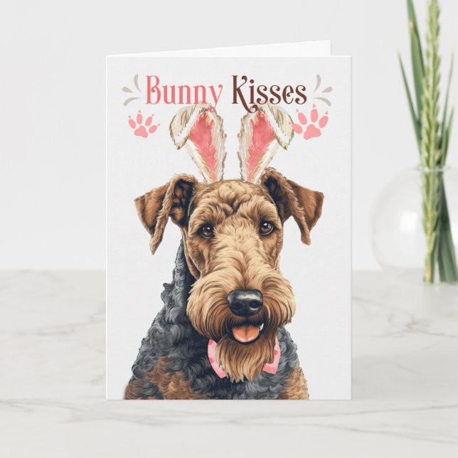 Cartes Pour Fêtes Annuelles Airedale Terrier à Bunny Ears Pâques (Devant)