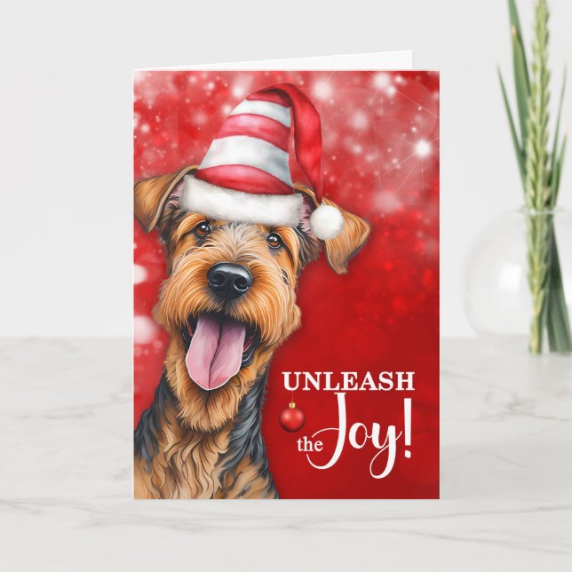 Cartes Pour Fêtes Annuelles Airedale Terrier Dog déchaîner la joie Noël (Devant)