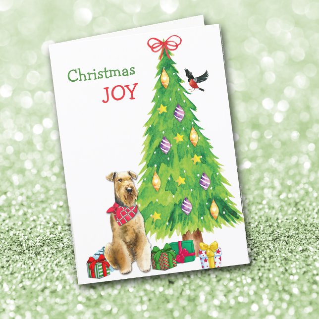 Cartes Pour Fêtes Annuelles Airedale Terrier Dog et sapin de Noël (Créateur téléchargé)