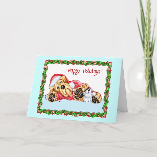 Cartes Pour Fêtes Annuelles Airedale Terrier en attente de Père Noël - Customi (Devant)
