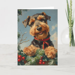 Cartes Pour Fêtes Annuelles Airedale Terrier vintage Noël personnalisé