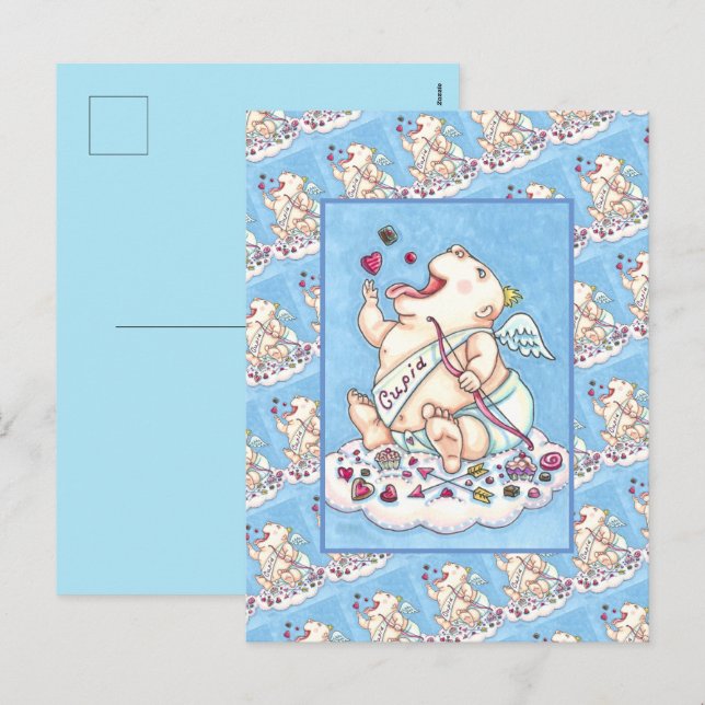 CARTES POUR FÊTES ANNUELLES AJOUTÉ À L'AMOUR BÉBÉ FUNNY CUPID, CHOCOLATE CANDY (Devant / Derrière)