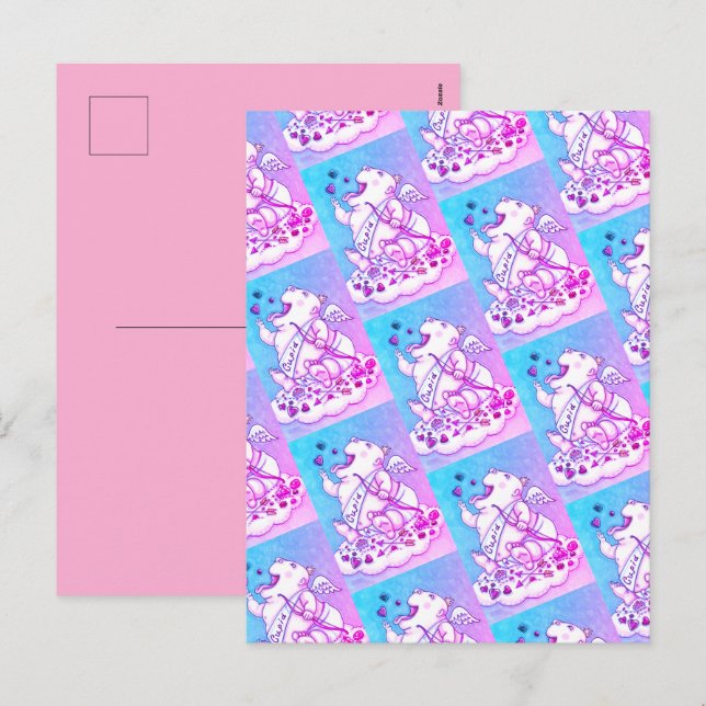 CARTES POUR FÊTES ANNUELLES AJOUTÉ À L'AMOUR BÉBÉ FUNNY CUPID, CHOCOLATE CANDY (Devant / Derrière)