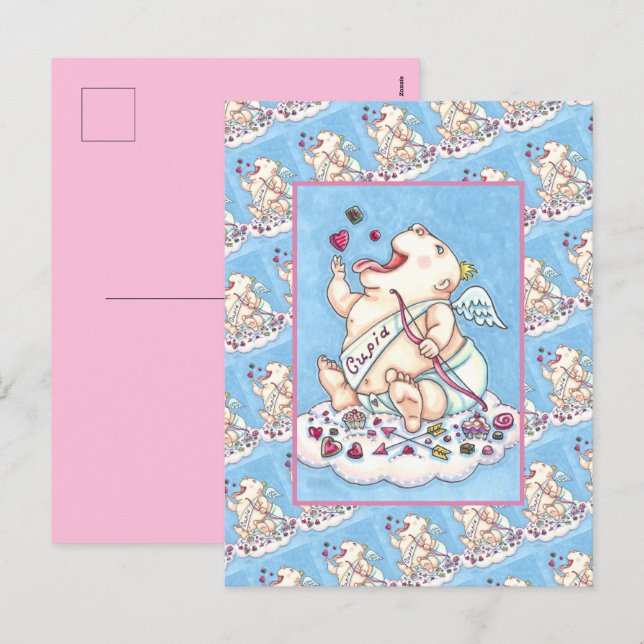 CARTES POUR FÊTES ANNUELLES AJOUTÉ À L'AMOUR BÉBÉ FUNNY CUPID, CHOCOLATE CANDY (Devant / Derrière)