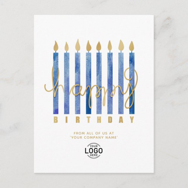 Cartes Pour Fêtes Annuelles Ajouter un logo Marine Bougies bleues Business Joy (Devant)