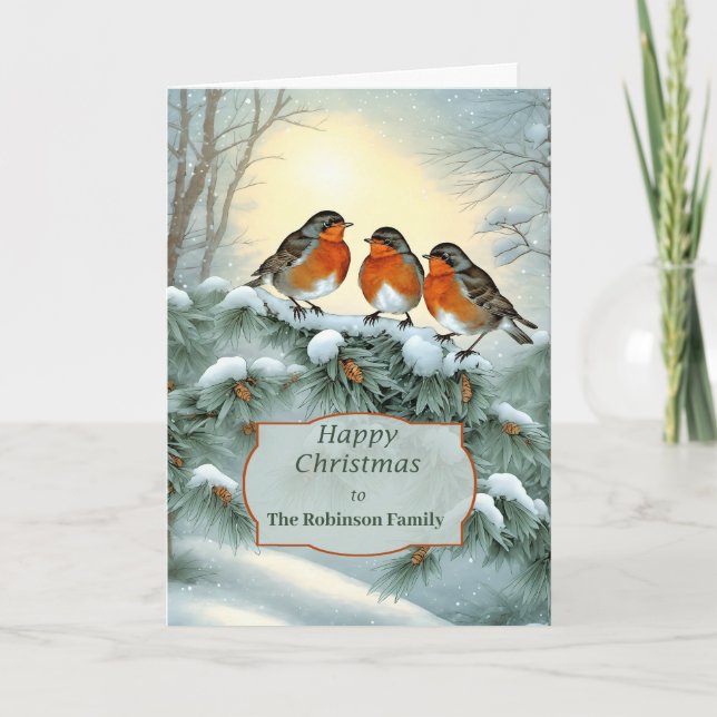 Cartes Pour Fêtes Annuelles Ajouter un nom Robins Joyeux Noël (Devant)