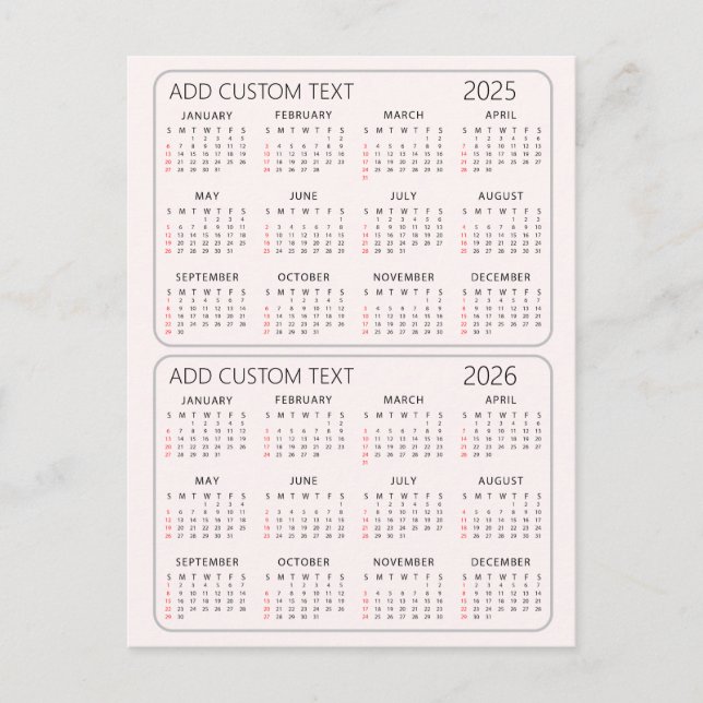 Cartes Pour Fêtes Annuelles ajouter votre propre texte personnalisé 2025 -2026 (Devant)