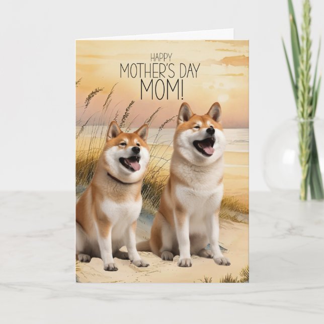 Cartes Pour Fêtes Annuelles Akita Chiens Fête des mères Sunset Beach Cove (Devant)