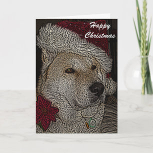 Cartes Pour Fêtes Annuelles Akita mignon dans Noël rouge de portrait de