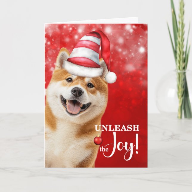 Cartes Pour Fêtes Annuelles Akita ou Shiba Inu Dog Unleash Joy Christmas (Devant)