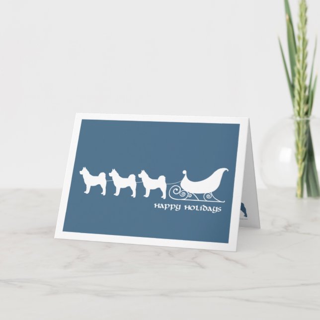 Cartes Pour Fêtes Annuelles Akitas tirant Santa Sleigh (Devant)