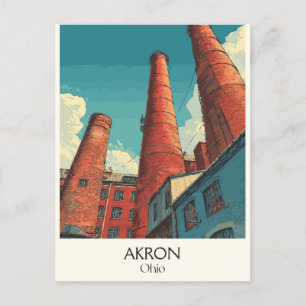 Cartes Pour Fêtes Annuelles Akron Ohio Affiche de voyage Vintage City Skyline 