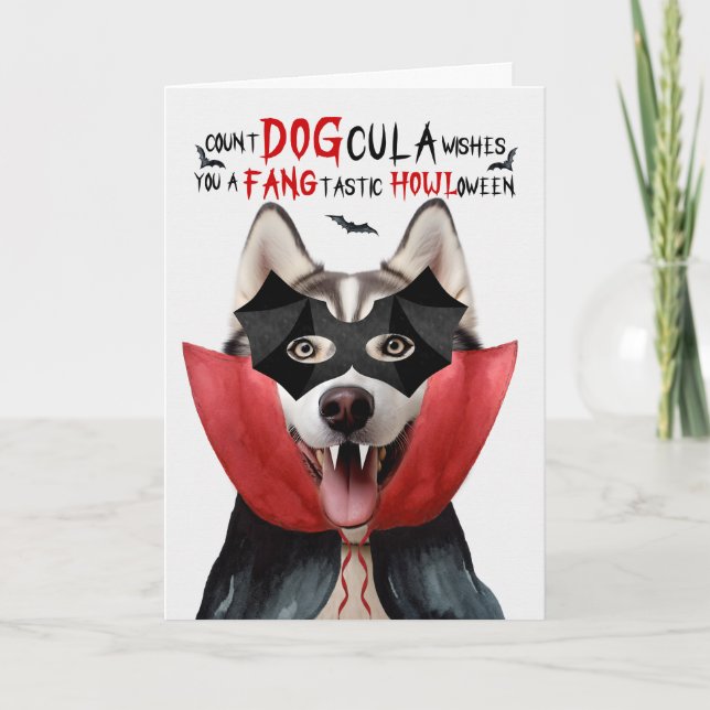 Cartes Pour Fêtes Annuelles Alaskan Malamute Chien drôle nombre DOGcula Hallow (Devant)