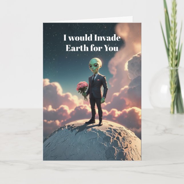 Cartes Pour Fêtes Annuelles Alien Love Sci-Fi – “I Will Invade Earth (Devant)