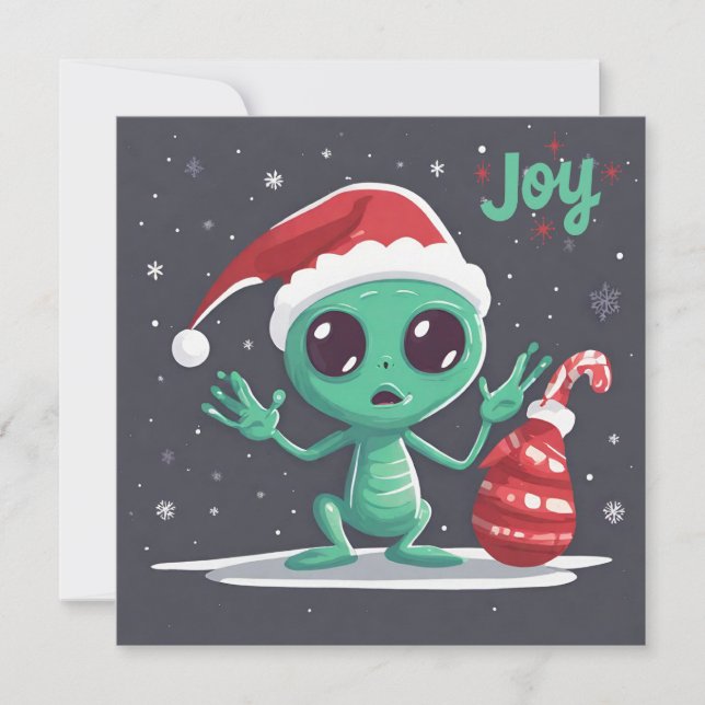 Cartes Pour Fêtes Annuelles Alien vert de Noël drôle et effrayant (Devant)