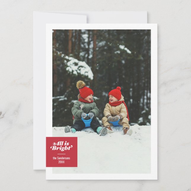 Cartes Pour Fêtes Annuelles All Is Bright Bold Red Checkerboard Festive (Devant)