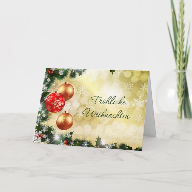 Cartes Pour Fêtes Annuelles Allemand Chrismas - rouge et babioles d'or, (Devant)