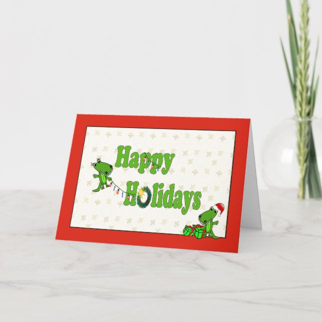 Cartes Pour Fêtes Annuelles Alligators de Père Noël bonnes fêtes (Devant)