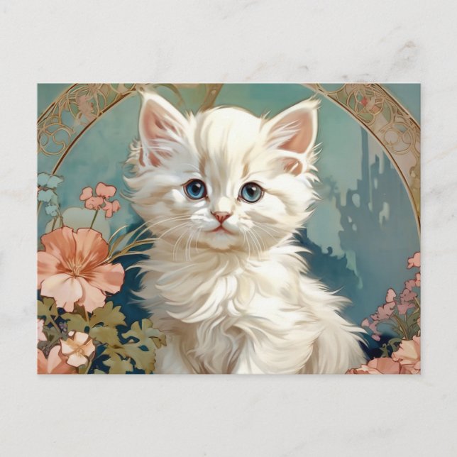 Cartes Pour Fêtes Annuelles Alphonse Mucha Style Chat blanc (Devant)