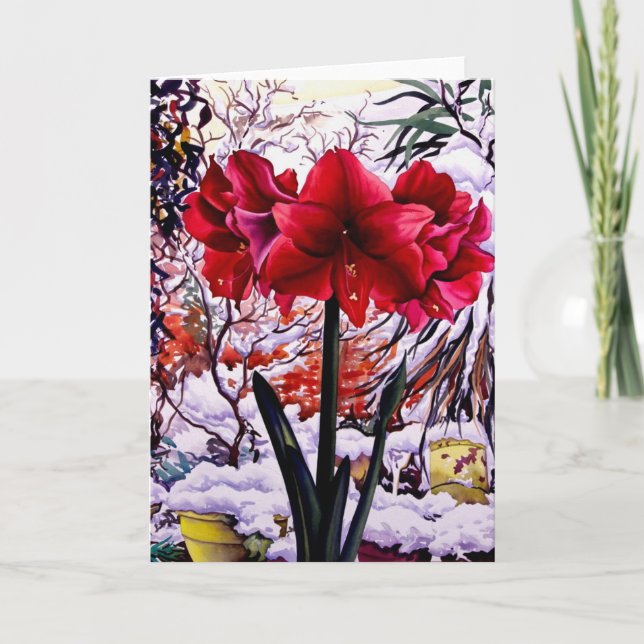 Cartes Pour Fêtes Annuelles Amaryllis par fenêtre de neige (Devant)