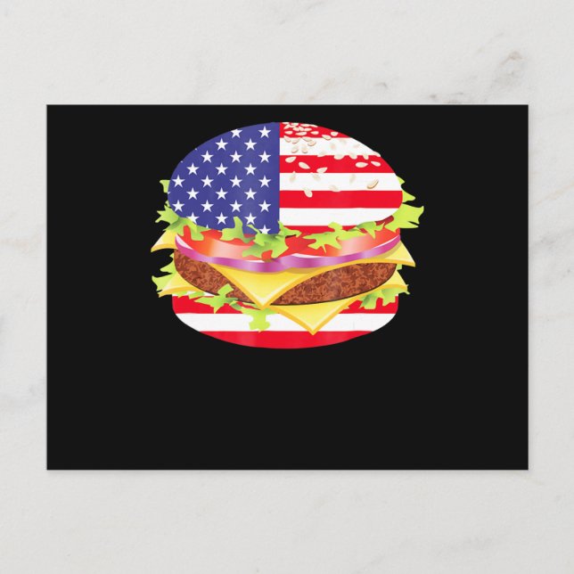 Cartes Pour Fêtes Annuelles Amateurs de barbecue | Hamburger USA Drapeau 4 jui (Devant)