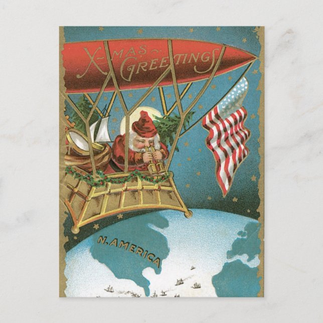 Cartes Pour Fêtes Annuelles Américain démodé Père Noël de salutations de Noël (Devant)