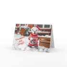 American Buldog Pup Making Snowballs Card