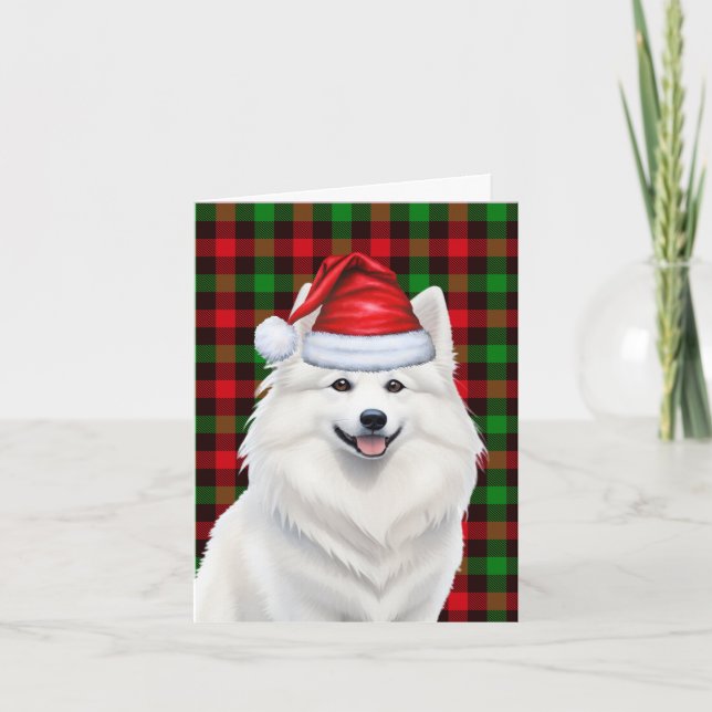 Cartes Pour Fêtes Annuelles American Eskimo Christmas Dog Plaid Christmas (Devant)