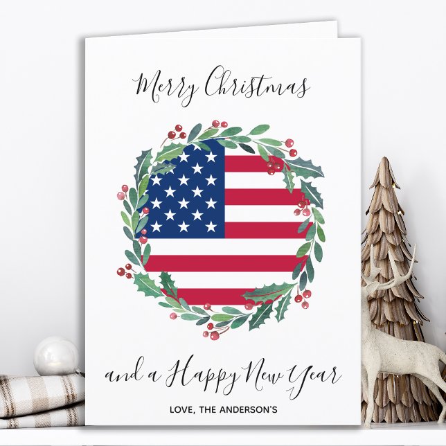Cartes Pour Fêtes Annuelles American Flag USA Patriotique Christmas Wreath (Créateur téléchargé)