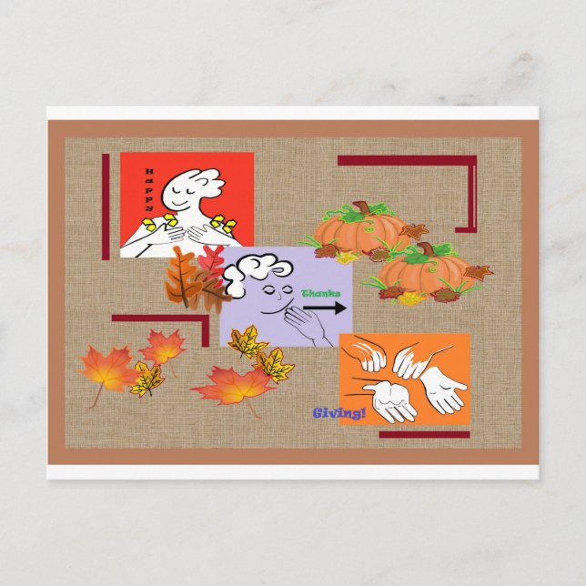 Cartes Pour Fêtes Annuelles American Sign Language ASL Bon thanksgiving ! (Devant)
