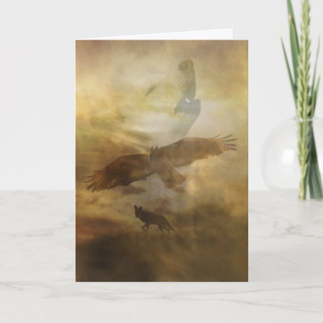 Cartes Pour Fêtes Annuelles Amérindien Joyeux Loup et Hawk d'anniversaire (Devant)